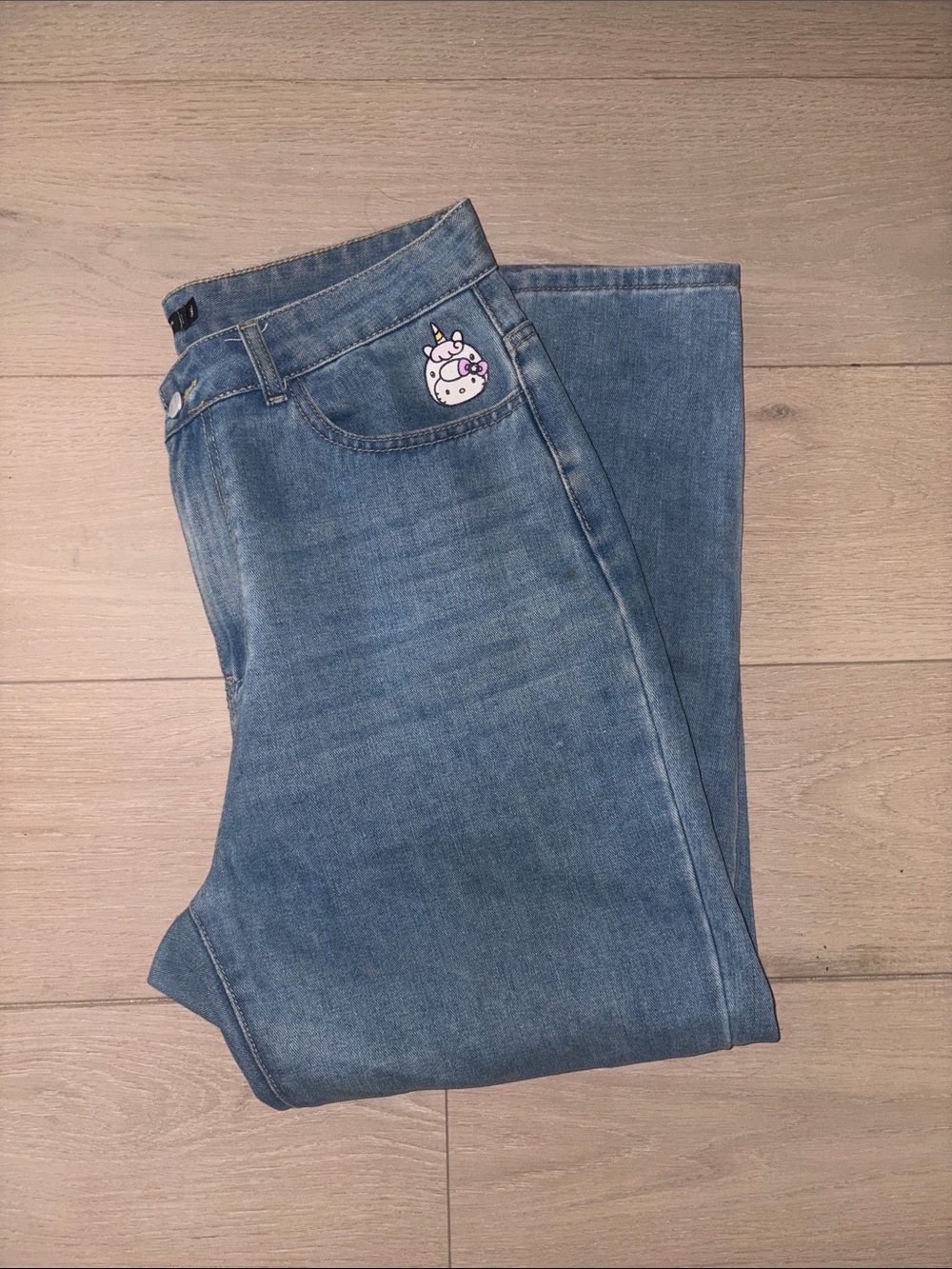 Hello Kitty Light Blue Denim Jeans with Gold Stitching